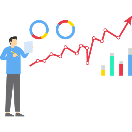 Businessman analyzing industry growth report  Illustration