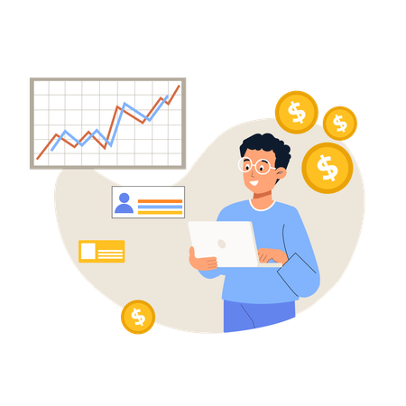 Businessman analyzing money growth investment of business  Illustration