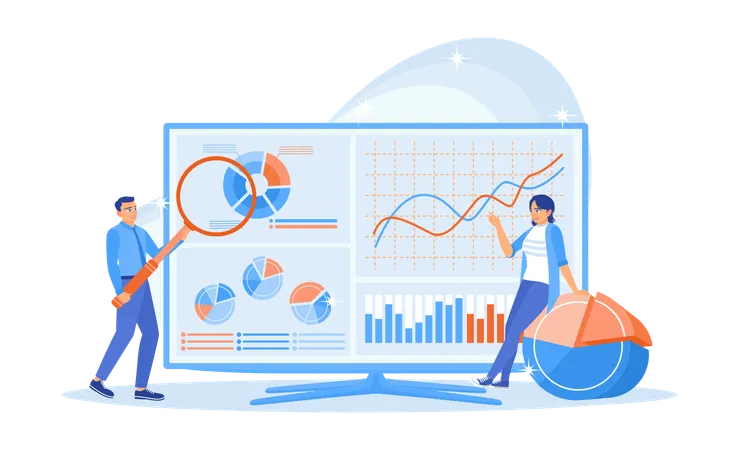 Businessman analyzing office financial charts  Illustration