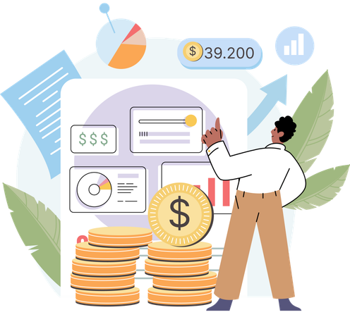 Businessman analyzing personal or corporate budget planning  Illustration
