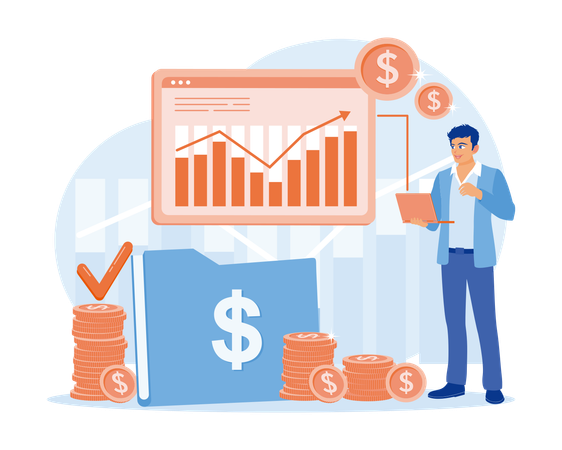 Businessman analyzing stock trading charts while Investing money in stock market  Illustration