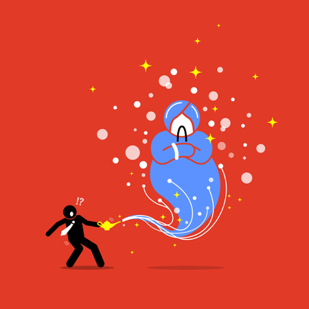 Businessman and a Genie in a lamp  Illustration