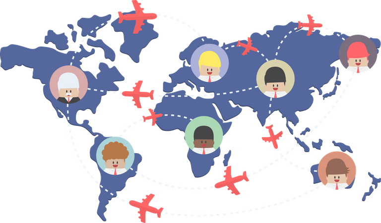 Businessman and airplane routes on world map  Illustration