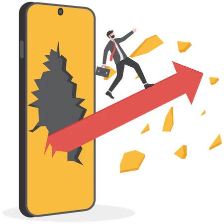 Businessman And Arrow Coming Out Of A Mobile Phone Screen Digital Online Business Concept Illustration