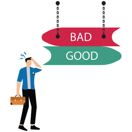 Businessman and arrows in opposite direction  Illustration