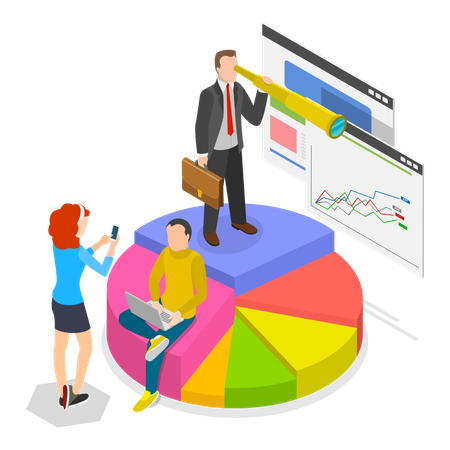 Businessman and business team doing business analysis  Illustration