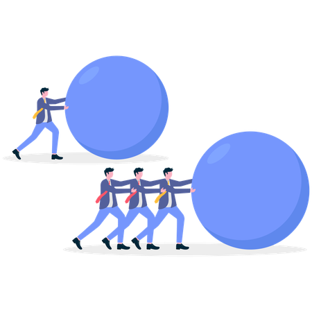 Businessman and business team pushing ball  Illustration