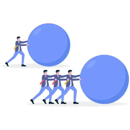 Businessman and business team pushing ball  Illustration