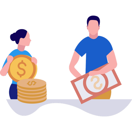 Businessman and businesswoman are talking about money  Illustration