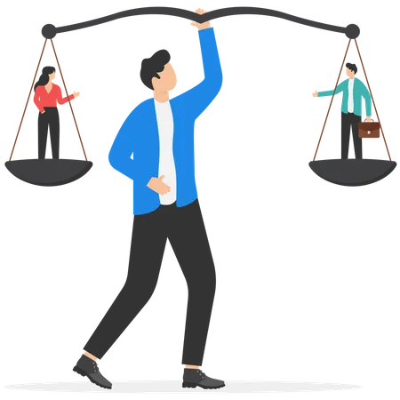 Gender Equality Treat Female And Male Equally Diversity Or Balance Fairness And Justice Concept Businessman And Businesswoman Balancing On Equal Illustration