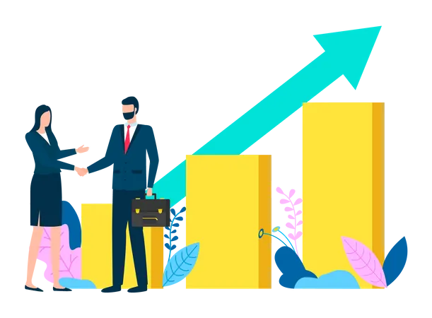 Businessman and businesswoman getting business growth Illustration