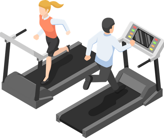 Businessman and businesswoman running on treadmill Illustration