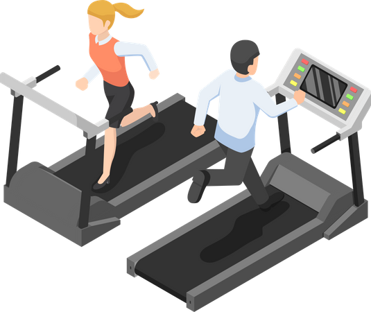 Businessman and businesswoman running on treadmill  Illustration