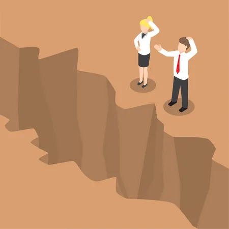 Businessman and businesswoman standing at edge of the cliff Illustration
