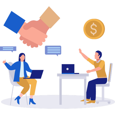 Businessman and businesswoman talking about business agreement  Illustration
