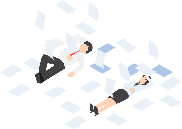 Businessman and businesswoman work hard and unconscious on the floor Illustration