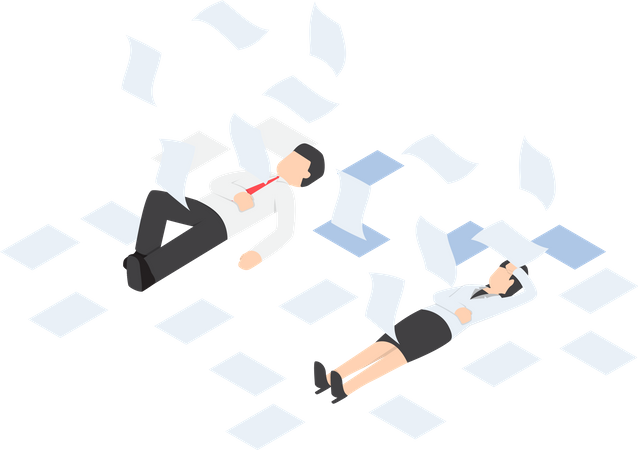 Businessman and businesswoman work hard and unconscious on the floor  Illustration