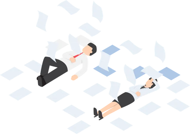 Businessman and businesswoman work hard and unconscious on the floor  Illustration