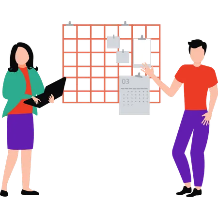 Businessman And Employee Are Making Schedule Illustration