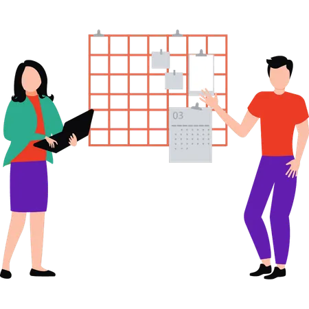 Businessman and employee are making schedule  Illustration