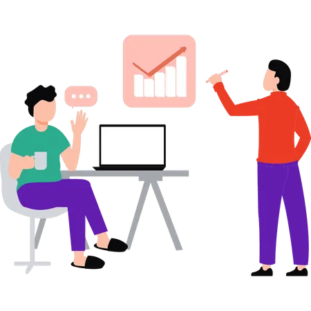 Businessman and employee are talking about business graphs  Illustration