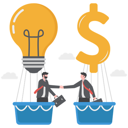 Businessman and employee together make huge profits using creative ideas  Illustration