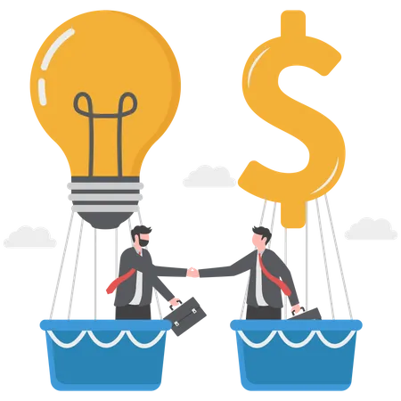 Businessman and employee together make huge profits using creative ideas  Illustration