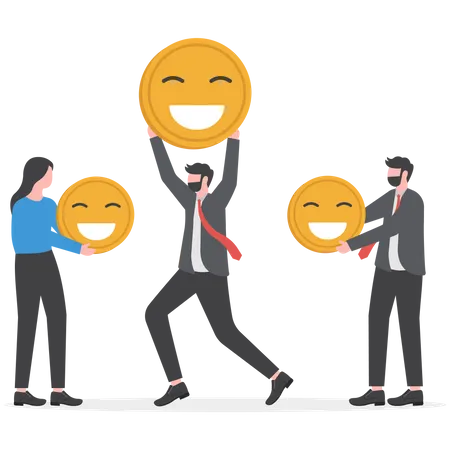 People With Smiley Emoji International Day Of Happiness Vector Illustration Illustration