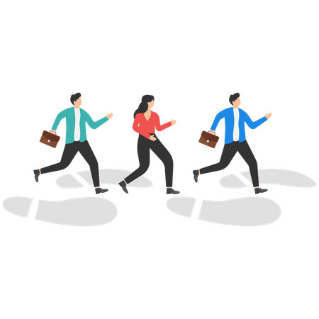 Businessman and employees are moving towards goal  Illustration