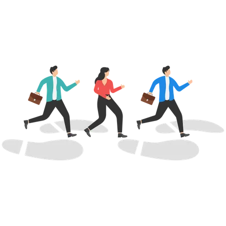 Businessman and employees are moving towards goal  Illustration