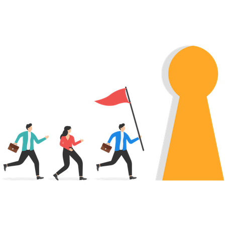 Businessman and employees are running towards their goal  Illustration