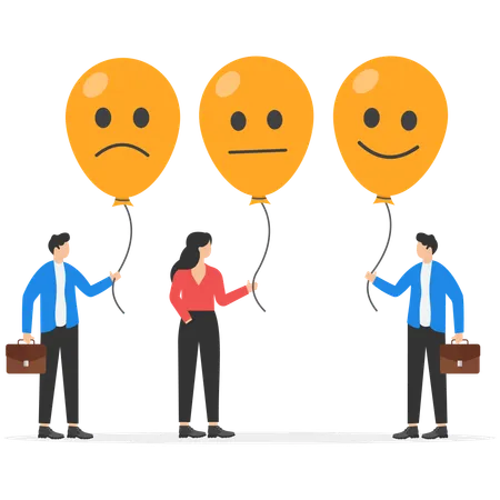 Businessman and employees have mixed feelings  Illustration