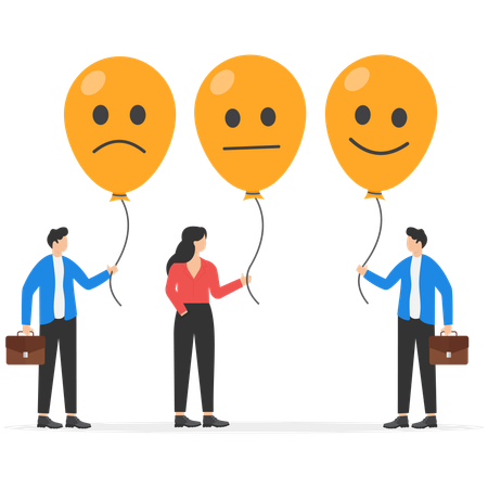 Businessman and employees have mixed feelings  Illustration