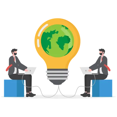 Energy Saving Light Bulb ESG Employee Use Green Energy Green Electricity And Power Save Sustainability Illustration Vector Illustration