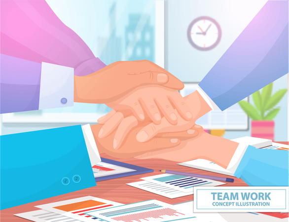 Businessman and employees work together  Illustration