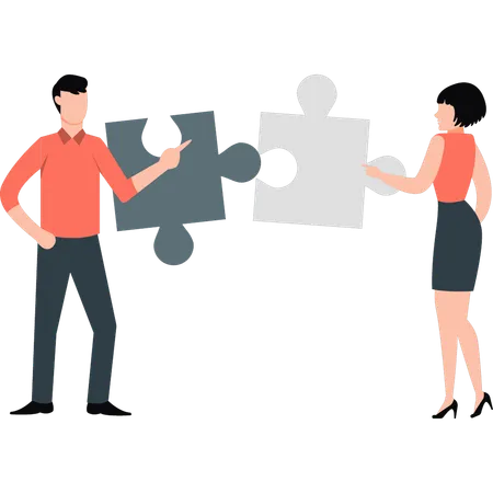 Businessman and girl solving puzzle  Illustration