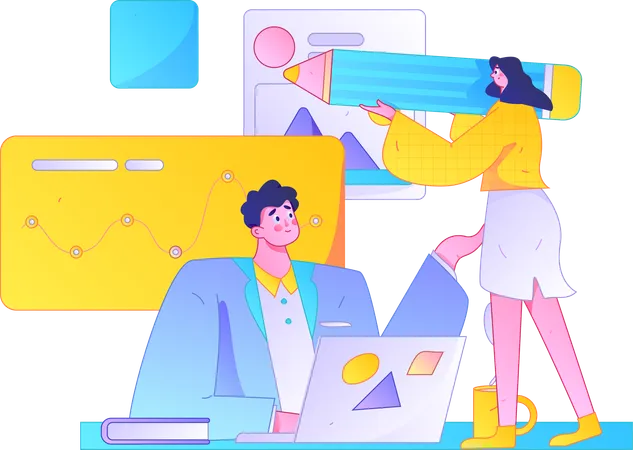 Businessman and girl working on business analysis  Illustration