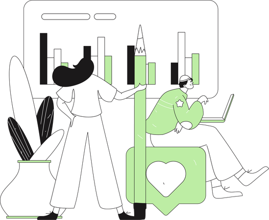 Businessman and girl working on business analysis  Illustration