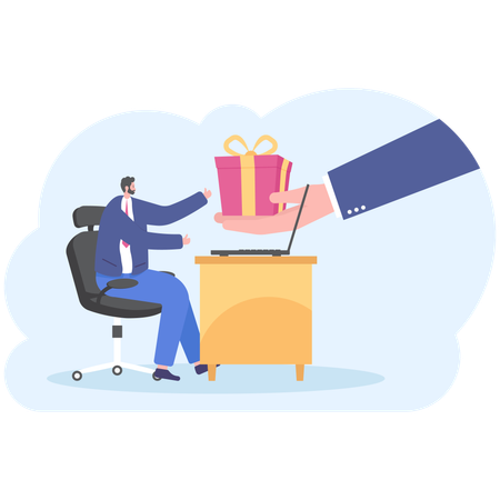 Businessman and hand giving gift box  Illustration