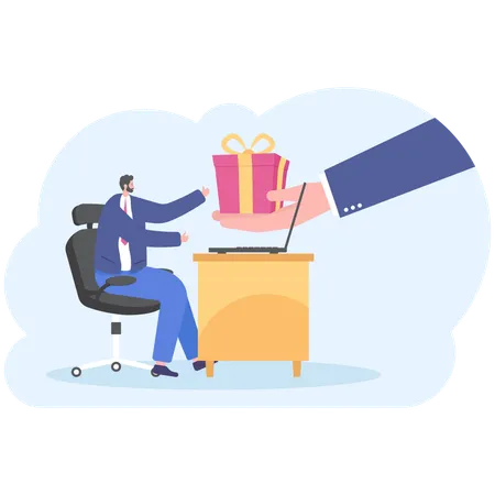 Businessman and hand giving gift box  Illustration