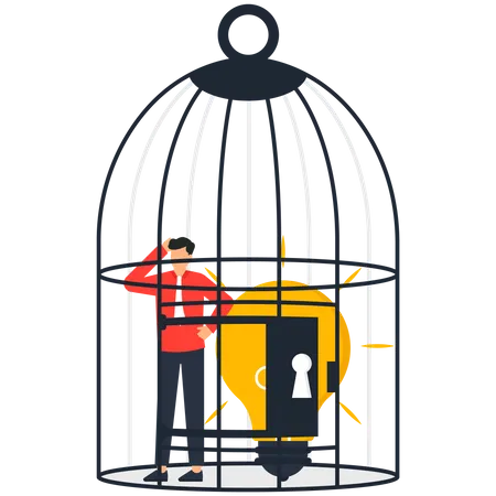 Businessman and his idea in the cage  Illustration