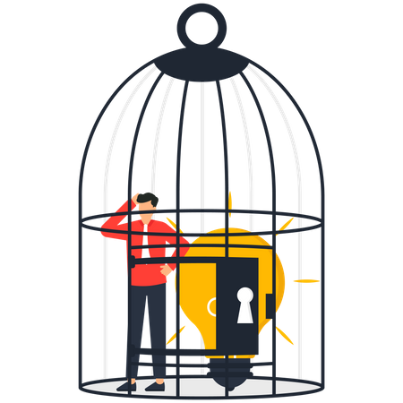 Businessman and his idea in the cage  Illustration