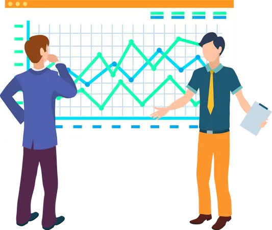 Businessman and his team are discussing on business analysis  Illustration