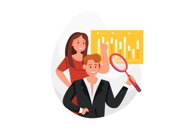 Businessman and manager measure data, indicators and report  Illustration