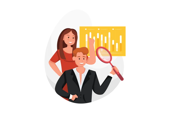 Businessman and manager measure data, indicators and report  Illustration