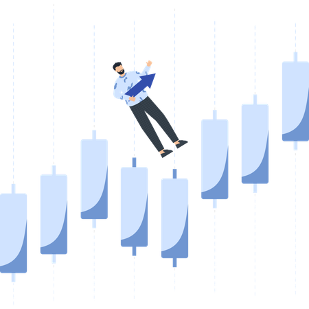 Businessman and rising arrow financial growth  Illustration