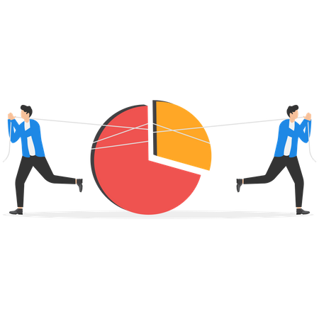 Businessman and rival fighting for biggest pie chart segment  イラスト