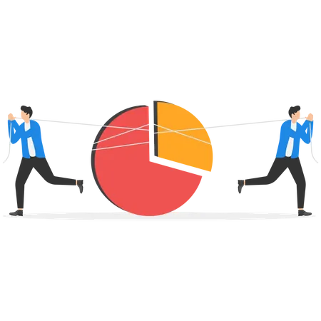 Businessman and rival fighting for biggest pie chart segment  Illustration