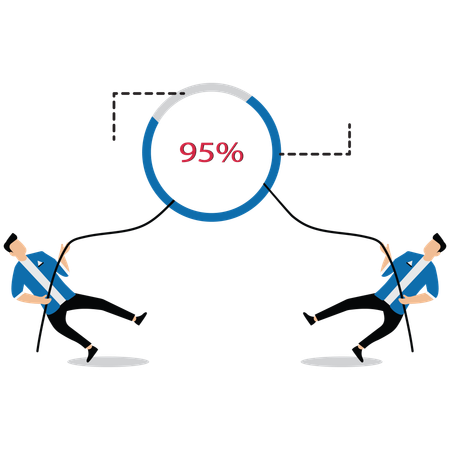 Businessman and rival fighting for biggest pie chart segment  Illustration