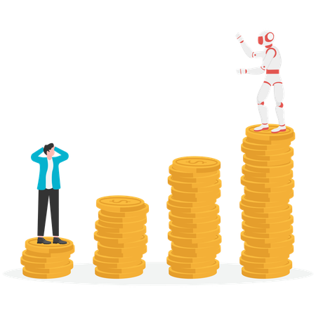 Businessman and robot competition for profit  Illustration